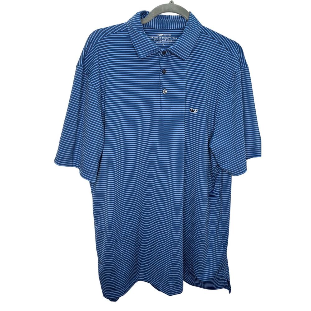 Vineyard Vines OTG Sankaty Polo Shirt Men's Large Blue Striped Performance Golf